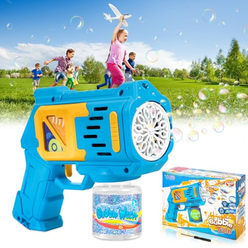 AQXONG 12 Löcher Seifenblasenpistole, Seifenblasenpistole mit LED-Licht, 4000+ Blasen/Minute, Automatische Seifenblasenpistole mit 100ML Seifenblasenlösung Geschenk für Kinder/Geburtstag/Party AQXONG 12 Löcher Seifenblasenpistole, Seifenblasenpistole mit LED-Licht, 4000+ Blasen/Minute, Automatische Seifenblasenpistole mit 100ML Seifenblasenlösung Geschenk für Kinder/Geburtstag/Party von AQXONG