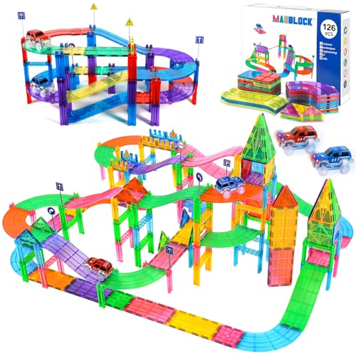 AQXONG 126Pcs Magnetisches Baustein Spielzeug für Bahnrennen, Magnetisches Bauspielzeug mit LED Rennwagen, Magnetisches Konstruktions Spielzeug, Geeignet für Jungen und Mädchen AB 3 Jahren AQXONG 126Pcs Magnetisches Baustein Spielzeug für Bahnrennen, Magnetisches Bauspielzeug mit LED Rennwagen, Magnetisches Konstruktions Spielzeug, Geeignet für Jungen und Mädchen AB 3 Jahren von AQXONG
