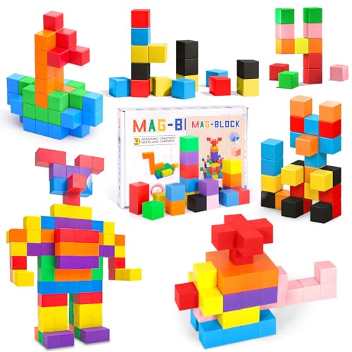 AQXONG 48Pcs Magnetische Bausteine Spielzeug, Magnetisches Bauspielzeug, Puzzle Baustein, Magnetisches Konstruktions Spielzeug für Kinder, Geeignet für Jungen und Mädchen ab 3 Jahren von AQXONG