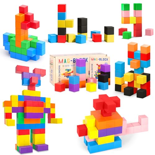 AQXONG 64Pcs Magnetische Bausteine Spielzeug, Magnetisches Bauspielzeug, Puzzle Baustein, Magnetisches Konstruktions Spielzeug für Kinder, Geeignet für Jungen und Mädchen ab 3 Jahren von AQXONG