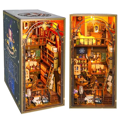 ARANEE Book Nook Kit, DIY Puppenhäuser Miniatur Haus Kit mit Möbeln und LED-Licht, Buchstützen aus Holz, Modellbausätze zum Bauen von ARANEE