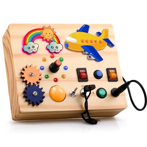 ARANEE Busy Board für Kleinkinder Activity Board Montessori Spielzeug für die Bildung Spielzeug Licht Led Busy Bord Alter 1 2 3 Jungen und Mädchen Spielzeug (Regenbogen) von ARANEE