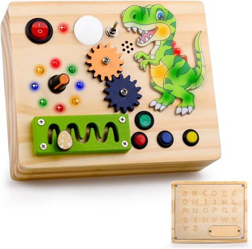 ARANEE Busy Board für Kleinkinder Activity Board Montessori Spielzeug für die Bildung Spielzeug Licht Led Busy Bord Alter 1 2 3 Jungen und Mädchen Spielzeug (Dinosaurier) von ARANEE