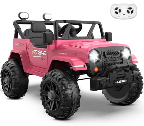 ARBELI Freistehender Kinder-LKW 12 V mit Fernbedienung, 4 LED-Lichter, Bluetooth-Musik, Softstart, selbsttragendes Spielzeug für Kleinkinder, Jungen und Mädchen (Rosa) von ARBELI