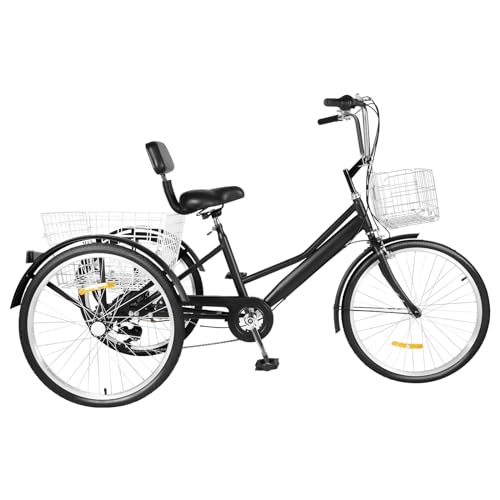24 Zoll Dreirad 7 Gang,Dreirad für Erwachsene,Umweltfreundlich Dreirad, Outdoor-Dreirad mit Zwei Körbe,Höhenverstellbar 3-Rad-Fahrrad Cruise-Dreirad für Erwachsene, Für Shopping Transport, Schwarz 24 Zoll Dreirad 7 Gang,Dreirad für Erwachsene,Umweltfreundlich Dreirad, Outdoor-Dreirad mit Zwei Körbe,Höhenverstellbar 3-Rad-Fahrrad Cruise-Dreirad für Erwachsene, Für Shopping Transport, Schwarz von ARBGO
