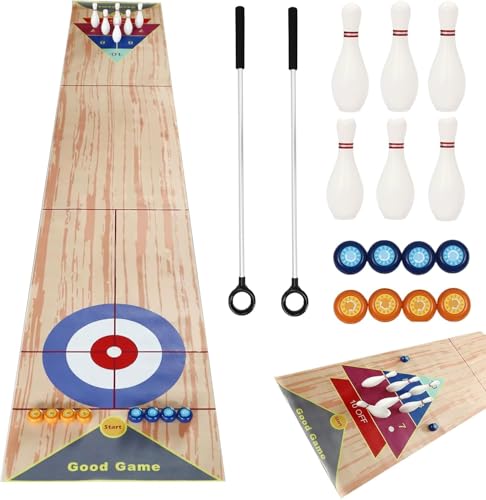 Shuffle Board, Tragbares Indoor Tisch Curling Spiel, 3 In 1 Shuffleboard Bowling Spiel, mit 6 Bowling, 8 Shuffleboards und 2 Puttern, Shuffleboard Tischset FüR Familie BüRo Party Spiele, 360 x 57cm Shuffle Board, Tragbares Indoor Tisch Curling Spiel, 3 In 1 Shuffleboard Bowling Spiel, mit 6 Bowling, 8 Shuffleboards und 2 Puttern, Shuffleboard Tischset FüR Familie BüRo Party Spiele, 360 x 57cm von ARBGO