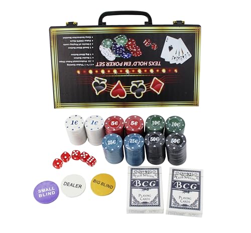 Pokerchips aus Kunststoff, 5 Farben, Pokerchip-Set mit Koffer (100 Spielsteine) von ARBUTUS
