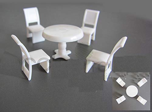 ARCHIFREUNDE 5er Set Modell Tisch Set mit 4 Stuhl rund für Modellbau 1:50/75/87/100, Modelleisenbahn Spur 0/00/H0/TT (1:75/87) von ARCHIFREUNDE