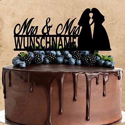 Wunschtext Cake Topper aus Acryl zur Hochzeit | Mrs & Mrs | personalisiert mit Wunschnamen | Kuchendeko Tortenstecker | schwarz | Kuchendekoration und Tortenschmuck 100% Made in Germany von AREA17