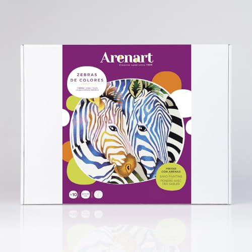 ARENART | 1 Blatt Farbige Zebras Motiv 36x48cm | mit farbigem Sand malen | Kunsthandwerk für Erwachsene und Jugendliche Einfaches Zeichnen | Malen nach Zahlen | +9 Jahre von ARENART