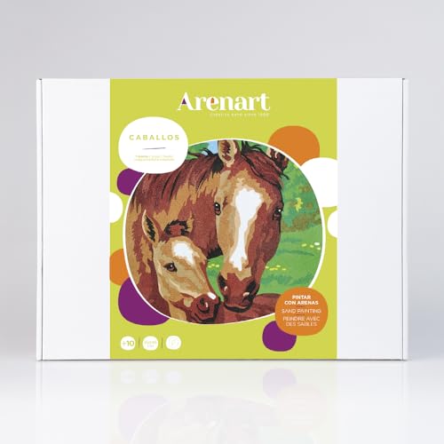 ARENART | 1 Blatt Pferde Motiv 38x46cm | mit farbigem Sand malen | Kunsthandwerk für Erwachsene und Jugendliche Einfaches Zeichnen | Malen nach Zahlen | +9 Jahre von ARENART