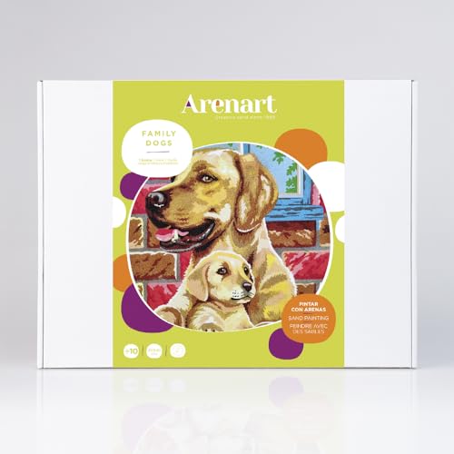 ARENART | 1 Blatt mit Hundefamilienmotiv 38x46cm | mit farbigem Sand malen | Kunsthandwerk für Erwachsene und Jugendliche Einfaches Zeichnen | Malen nach Zahlen | +9 Jahre von ARENART