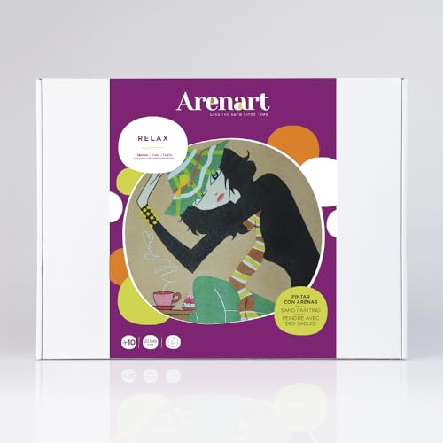 ARENART | 1 Kunstdruck Relax Motiv 38x46cm | mit farbigem Sand malen | Kunsthandwerk für Erwachsene und Jugendliche Einfaches Zeichnen | Malen nach Zahlen | +9 Jahre von ARENART
