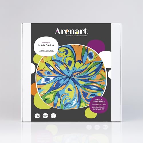 ARENART | Pack 2 Mandalas 38x38cm | mit farbigem Sand malen | Kunsthandwerk für Erwachsene und soziale Einfache Zuges | Malen nach Zahlen | +9 Jahre von ARENART