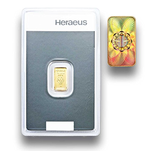 Kinebar Goldbarren 1 Gramm Heraeus - Einzeln im Blister mit Seriennummer und Hologramm verschweißt von ARGENTU