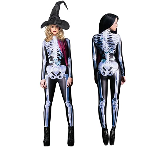ARIOU 3D-Skelett-Kostüme, Halloween-Partyzubehör, Polyester-Body, Skelett-bedruckter Overall, Halloween-Skelett-Outfit, Jumpsuit-Anzieh-Requisiten Für Männer Und Frauen von ARIOU