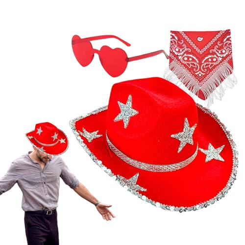 Cowboyhut mit Strasssteinen, 3 x klassischer Glitzer Cowboyhut mit Sonnenbrille, Halloween-Kostüm, glänzend und lustig Cowboyhut mit Strasssteinen, 3 x klassischer Glitzer Cowboyhut mit Sonnenbrille, Halloween-Kostüm, glänzend und lustig von ARIOU
