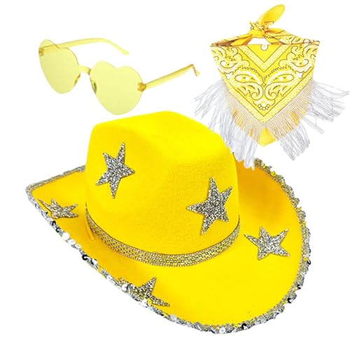 Cowboyhut mit Strasssteinen – 3 x Sonnenbrille in Herzform | Halloween-Party-Kostüm, lustiges und helles Cosplay-Zubehör Cowboyhut mit Strasssteinen – 3 x Sonnenbrille in Herzform | Halloween-Party-Kostüm, lustiges und helles Cosplay-Zubehör von ARIOU