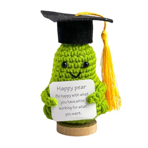 Gehäkelte emotionale Unterstützung Birne, 2024 Graduation Pear, Kuscheltier Graduierung , Positive Häkelpuppen, Positive Karten, Strickgeschenke mit Mütze und Kleid für Zuhause und Freunde von ARIOU