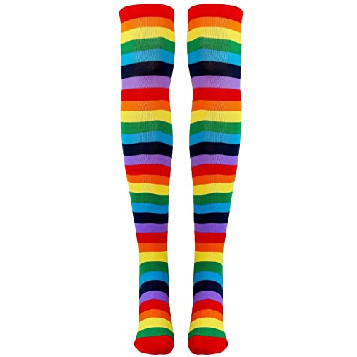 ARMED Regenbogengestreifte Socken Über Dem Knie Clown Gestreiftes KostüM Hohe StrüMpfe für Cosplay Partys von ARMED