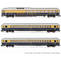 ARNOLD HN4314 N 3-tlg. Wagenset "Rheingold" aus einem Speisewagen und zwei Apmh-Wagen, DB, Ep. III ARNOLD HN4314 N 3-tlg. Wagenset "Rheingold" aus einem Speisewagen und zwei Apmh-Wagen, DB, Ep. III von ARNOLD