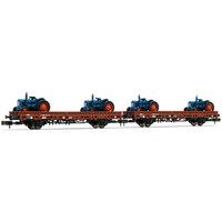 ARNOLD HN6487 N 2er-Set Flachwagen Rmms (2-achs) mit 4 Hanomag Taktoren, DB, Ep. III-IV von ARNOLD