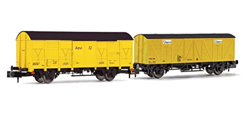 AZVI gedeckter Güterwagen, 2 Stück, J2 und J3, 2 Achsen, gelb lackiert, Epoche V–VI von ARNOLD