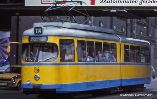 Arnold HN2603D Straßenbahn Duewag GT6, EIN Frontlicht, gelb-Blaue Lackierung „Essen“, Ep. IV-V, mit DCC-Decoder. Lokomotive – elektrisch von ARNOLD
