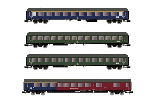 Arnold HN4359 DB, 4er Packwagen, 2 x Bm, 1 x ARm217, blau BZW. Grüne Lackierung, Fahrzeuge der Epoche IV – Waggons von ARNOLD