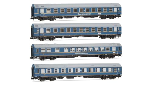 Arnold HN4420 DR, 4er-Pack OSShD-Wagen Typ B Touristen-Express, Set 1 von 2, Blaue Lackierung, EpIII, 2 x WLAB Plus 1 x WR Plus 1 x Salon-Reisezugwagen von ARNOLD