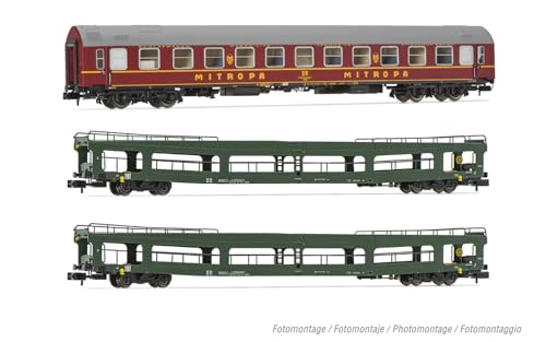 Arnold HN4424 DR, 3er-Pack OSShD-Wagen Typ B, Spree-Alpen-Express, Set 2 von 2, grüne und rote Lackierung, epIV, 1 x WR Plus 2 x DDm-Personenwagen von ARNOLD