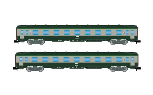 Arnold HN4448 SNCF, 2er-Packung DEV AO-Wagen (2 x B9), grün/grau mit Logoaufdruck, Ep. IV Rollmaterial – Reisezugwagen von ARNOLD