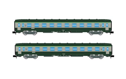 Arnold HN4449 SNCF, 2er-Packung DEV AO-Wagen (2 x B10), grün-grau mit Logo Nuille, Folge. IV Rollmaterial – Reisezugwagen von ARNOLD