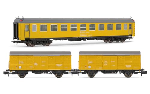 Arnold HN4456 RENFE, 3-teiliges Set, „Tren Taller Granada“, Typ 5000 + 2 x J2-Wagen, gelbe Lackierung, Ep. V Rollmaterial – Reisebusse von ARNOLD