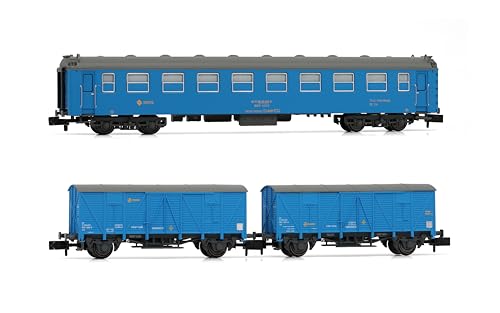 Arnold HN4457 RENFE, 3-teiliges Set „Tajo de Vía“, Wagen Typ 5000 + 2 x J3-Wagen, Blaue Lackierung, Ep. IV-V-Fahrzeuge – Reisezugwagen von ARNOLD