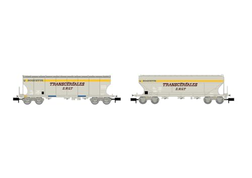 Arnold HN6620 SNCF 2-Einheiten-Paket mit 4-achsigen Getreidetrichterwagen Transcéréales SHGT Roquette abgerundetes und flaches spätes Rollmaterial – Waggons von ARNOLD