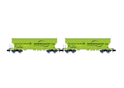 Arnold HN6625 CZ-Interfracht 2er-Packung 4-achsiger Silowagen Seitenwänden, neongrüne Farbgebung, abgerundet später Rollmaterial – Wagen, bunt von ARNOLD