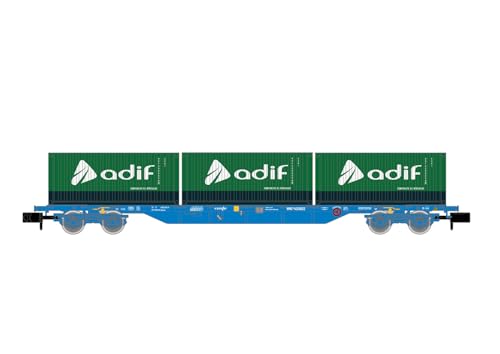 Arnold HN6651 RENFE 4-achsiger Containerwagen, beladen mit 3 x 20 ADIF Cont Rolling Stock - Waggons, Blue von ARNOLD