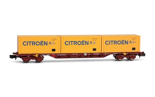 Arnold HN6652 RENFE 4-achsiger Container-Flachwagen MMC3 beladen mit 3 x 20 Rolling Stock-Waggons von ARNOLD