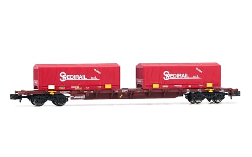 Arnold HN6654 FS 4-achsiger Containerwagen Sgnss in brauner Lackierung, beladen mit 2 x roten 22 Container Spedirail ep Rolling Stock-Waggons von ARNOLD
