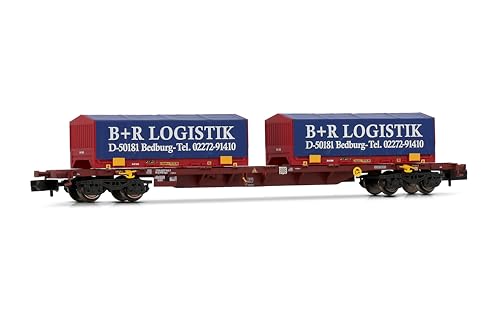 Arnold HN6658 4-achsiger Containerwagen mit 2 x blau-rotem 22-Coil-Container BR LOGISTIK Bedburg Rolling Stock-Waggons von ARNOLD