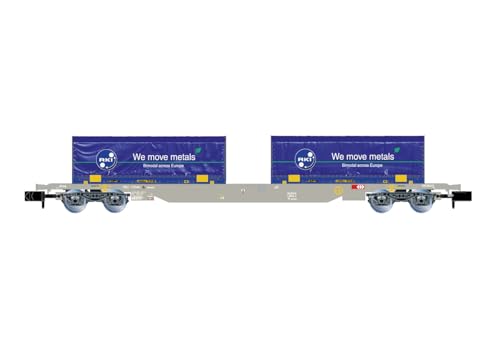 Arnold HN6659 4-achsiger Containerwagen mit 2 x blauen 22-Coil-Containern RHEINKRAFT Rolling Stock-Waggons von ARNOLD