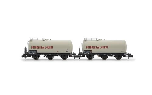 Arnold HN6677 SNCF, 2-Einheiten Set 3-Achs-Kesselwagen, Petroles de lOuest, Grey Livery, epIV Güterwagen von ARNOLD