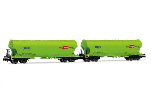 Arnold HN6707 GATX, 2-Einheiten-Pack 4-Achs-Silowagond (abgerundete Wände), neongrüne Lackierung, Rail Cargo Group, ep. VI Güterwag-Packs von ARNOLD