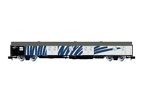 Lokomotion „Zebrawagen“, ehemals Postwagen, 4 Achsen, grau lackiert mit blauen Streifen, Epoche VI von ARNOLD