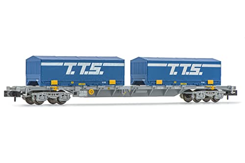 SNCF 60-Fuß-Containerwagen, 4 Achsen, Novatrans Sgss, grau, mit 2 x 22-Fuß-Container „T.T.S.“, Epoche V von ARNOLD