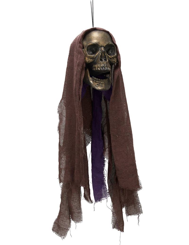 Gruseliger Totenschädel mit Leuchtaugen Halloween-Hängedeko grau-lila 90x22x20cm von KARNEVAL-MEGASTORE