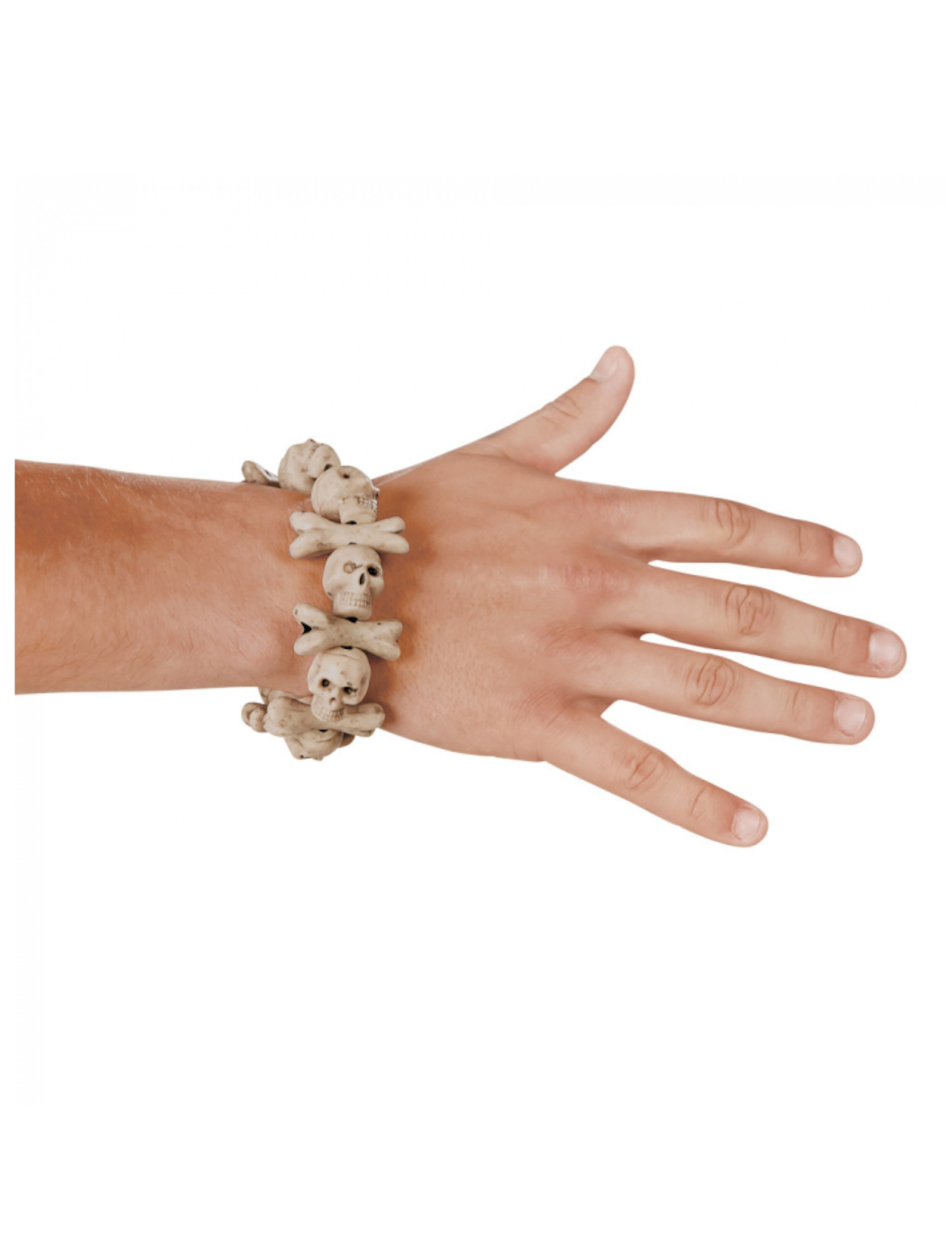Halloween Schmuck Armband aus Totenköpfen beige von KARNEVAL-MEGASTORE