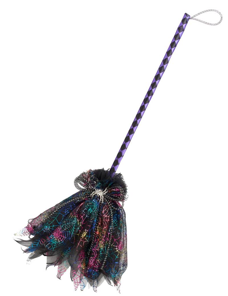 Kostümzubehör Hexenbesen schwarz-bunt 80 cm von KARNEVAL-MEGASTORE