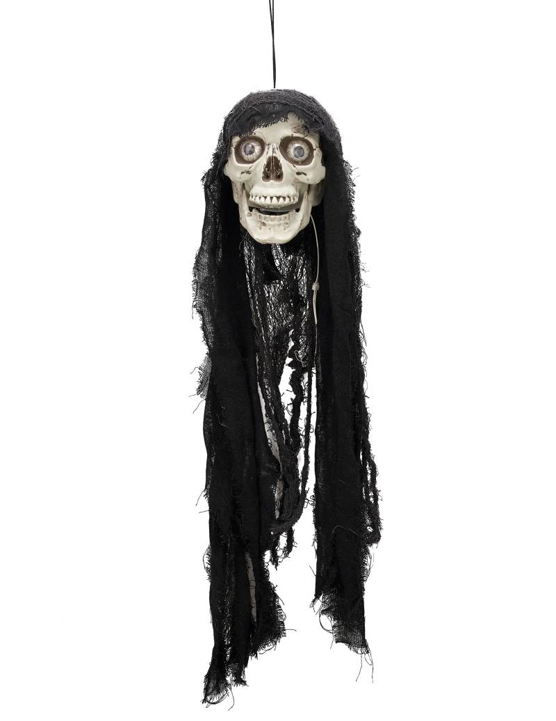 Leuchtender Totenschädel mit Sound Halloween-Hängedeko schwarz-weiss von KARNEVAL-MEGASTORE